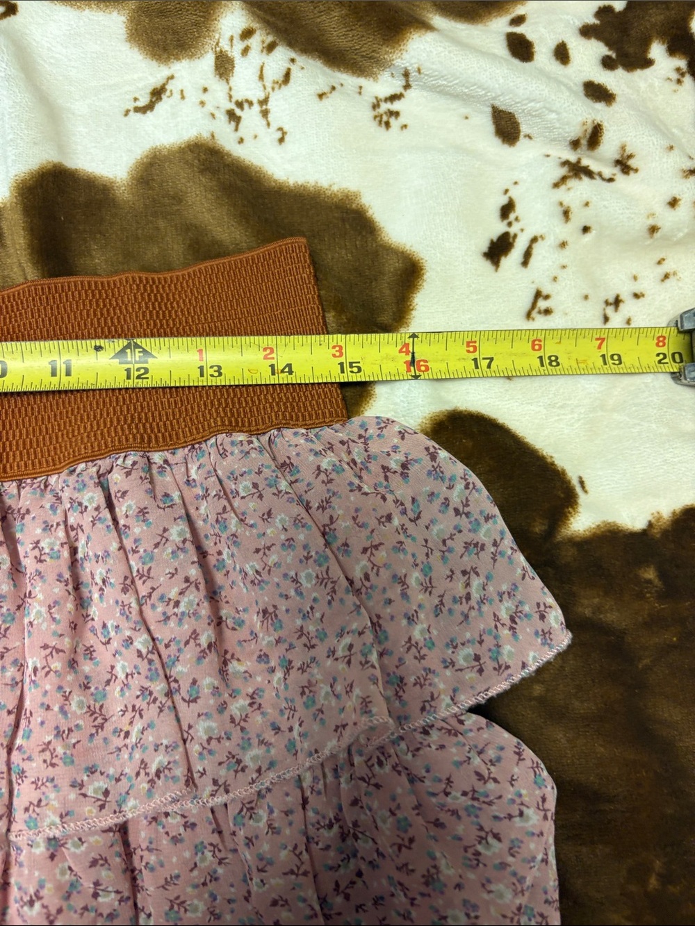Deb Pink Floral Tiered Ruffle Mini Skirt with Brown Lace-Up Waistband - Picture 8 of 9